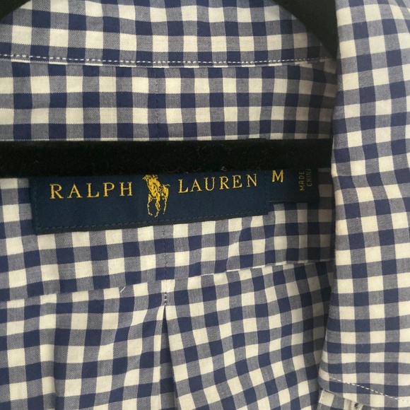 Men’s Ralph Lauren blue white gingham button down dress  shirt size M - Picture 3 of 4